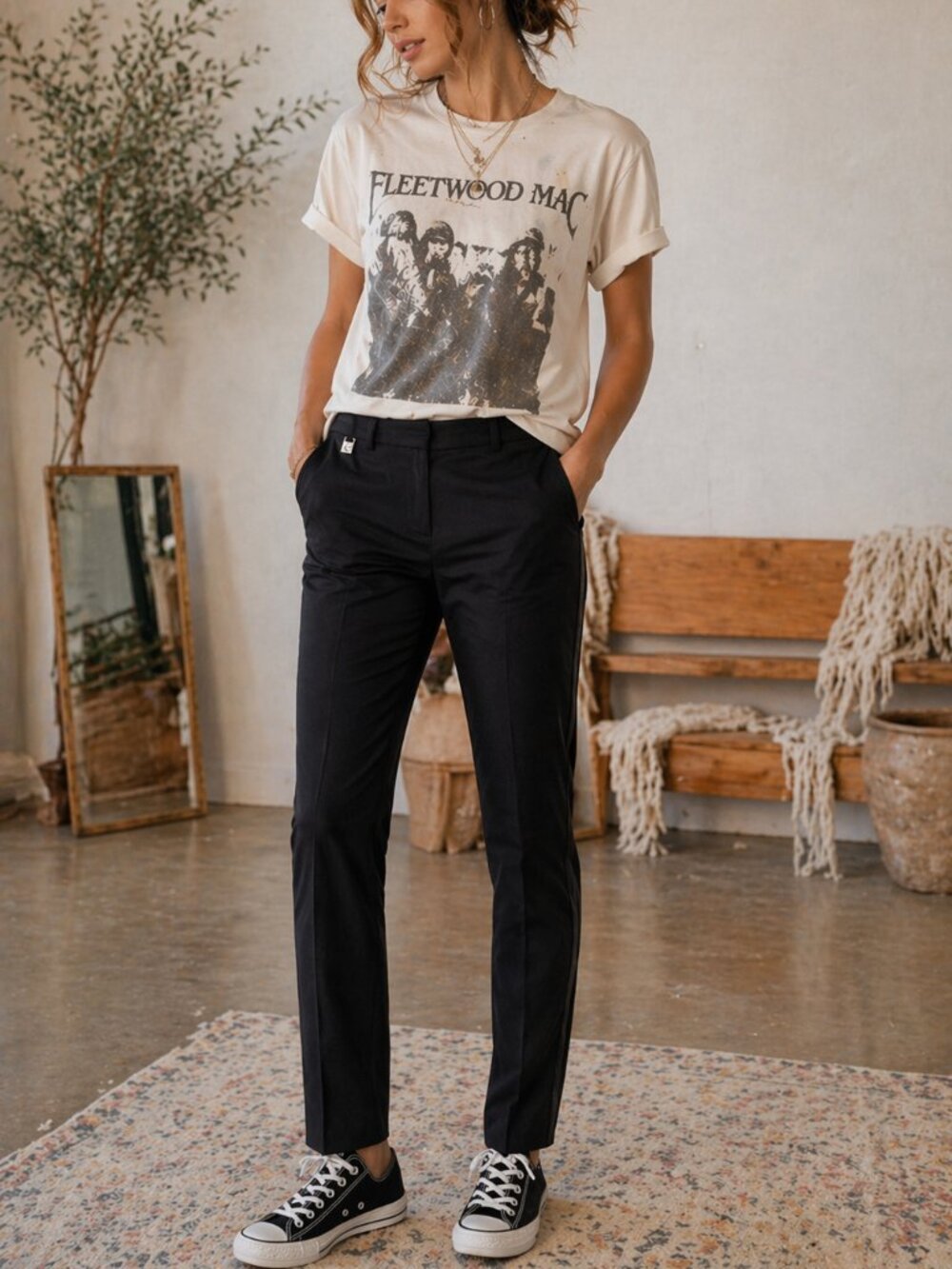 Karl Lagerfeld Paris Black Tuxedo Stripe Ankle Pants Cotton Blend Stretch NWOT 4